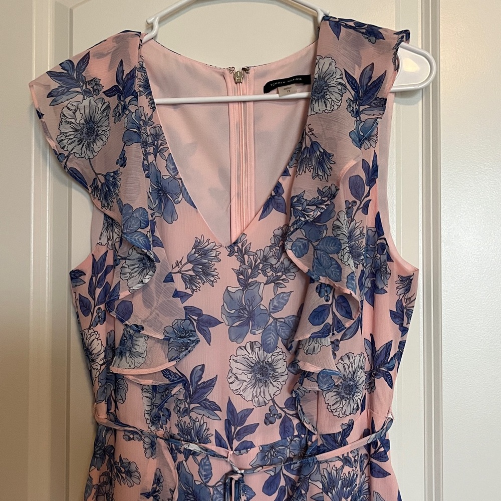 Tommy Hilfiger Pink & Blue Floral Ruffle Midi Dress - Picture 3 of 5